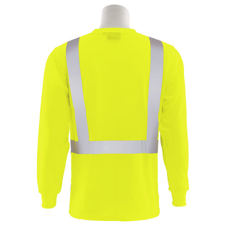 Erb Safety T-Shirt, Birdseye Mesh, Long Slv, Class 2, 9007SB, Hi-Viz Lime/Blk, 4XL 62419